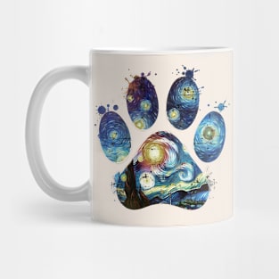 Paw print, van gogh starry night style, pop grunge, pet lovers, animal lovers, famous art, distressed Mug